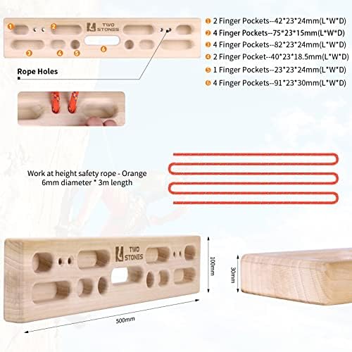 TWO STONES Tragbare Hangboard für Klettertraining - Ideal für Indoor und Outdoor - Trainingseinheit mit geraden Holzplat