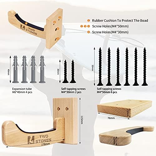 Two Stones Surfbrett-Halterung für Wand - Funktional für Shortboard, Skimboard & Longboard - Innenausleihe und Aussenver