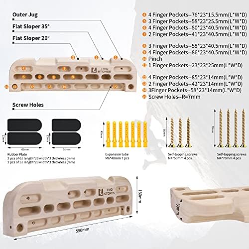 TWO STONES Kletter-Hangboard CJ-HB2049 - Klettertraining für Erwachsene im Outdoor mit Krügen, Schrägen und Kanten