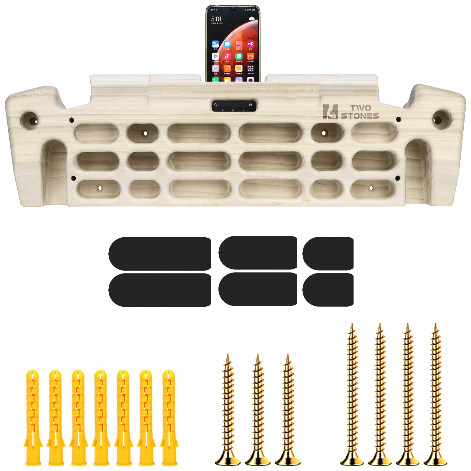  Kletterbrett mit Handyhalterung und Krüge für Intensive Kletterübungen
| Holz-Hangboard mit Bandhalter und Rissen für F