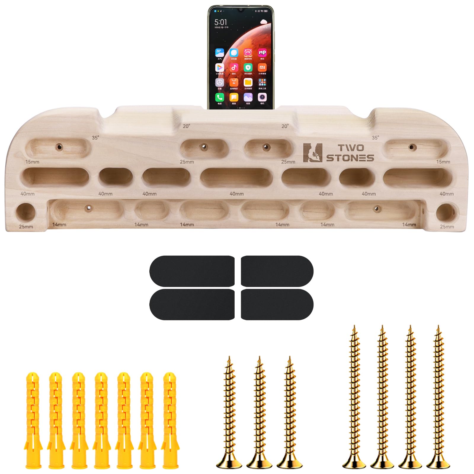 TWO STONES Kletter-Hangboard CJ-HB2049 - Klettertraining für Erwachsene im Outdoor mit Krügen, Schrägen und Kanten